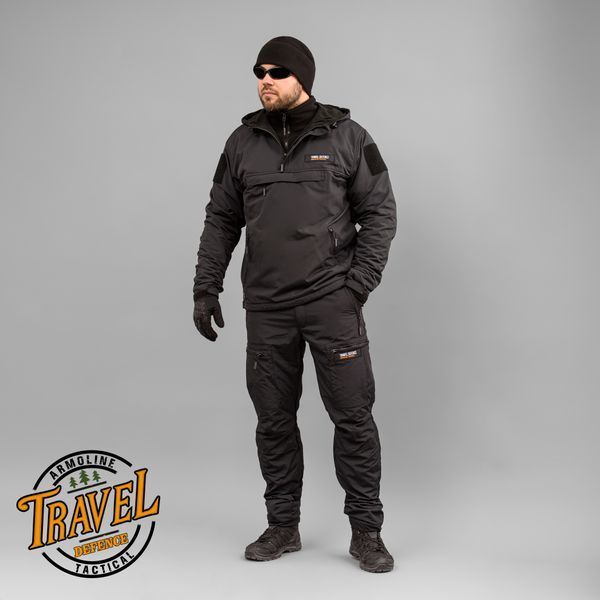 Spodnie polarowe "TRAVEL DEFENCE" BLACK z paskiem (Taslan + Mikropolar) 00318000M0000000 zdjęcie